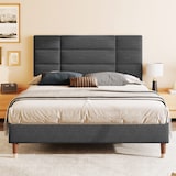 thumbnail of Polsterbett 140x200 mit Lattenrost und gepolstertem Kopfteil, Leinenstoff, Stauraum, Grau, für modernes Schlafzimmer Design