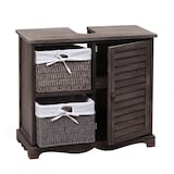 thumbnail of Waschbeckenunterschrank HWC-H20, Badezimmer Waschtisch, Massiv-Holz Korb-Schublade 60x65x31cm ~ shabby grau-braun