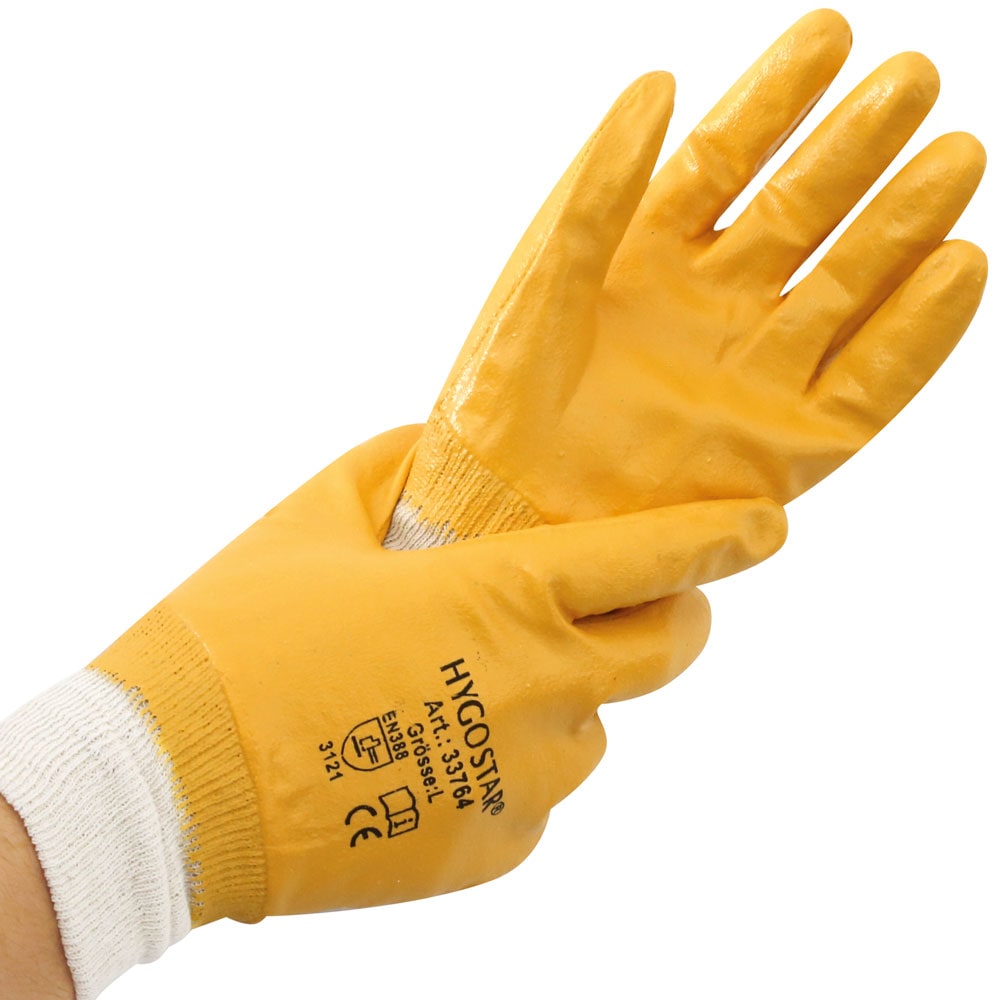 10x12 Paar Arbeitshandschuhe "Nitril Grip Super" Gr.  L/9 Gelb Länge: 25 cm Handschuhe Sicherheitshandschuhe