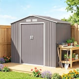 thumbnail of Outsunny caseta de jardín 213x130x185 cm cobertizo metálico de exterior para almacenamiento de herramientas con 2 puertas correderas y 4 ventanas gris