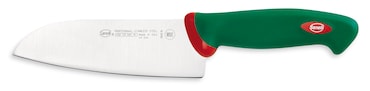 Sanelli Coltello Santoku Cm.16 Premana in Acciaio Inox Professionale, Manico con tecnologia antibatterica Verde e Rosso