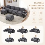thumbnail of Merax 4-Sitzer-Sofa mit 2x Hocker, USB-C-Anschluss & Seitentaschen, Dicke Kissen, Corduroy, Dunkelgrau