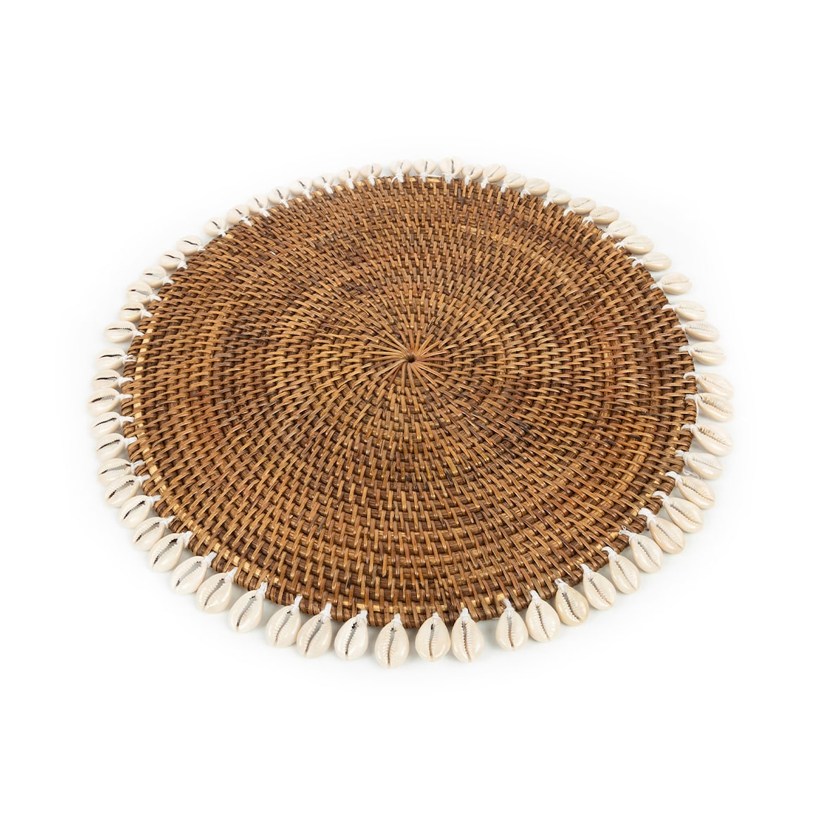 Bazar Bizar Placemat van raffia en schelpen 40x40 cm naturel bruin - Set van 6
