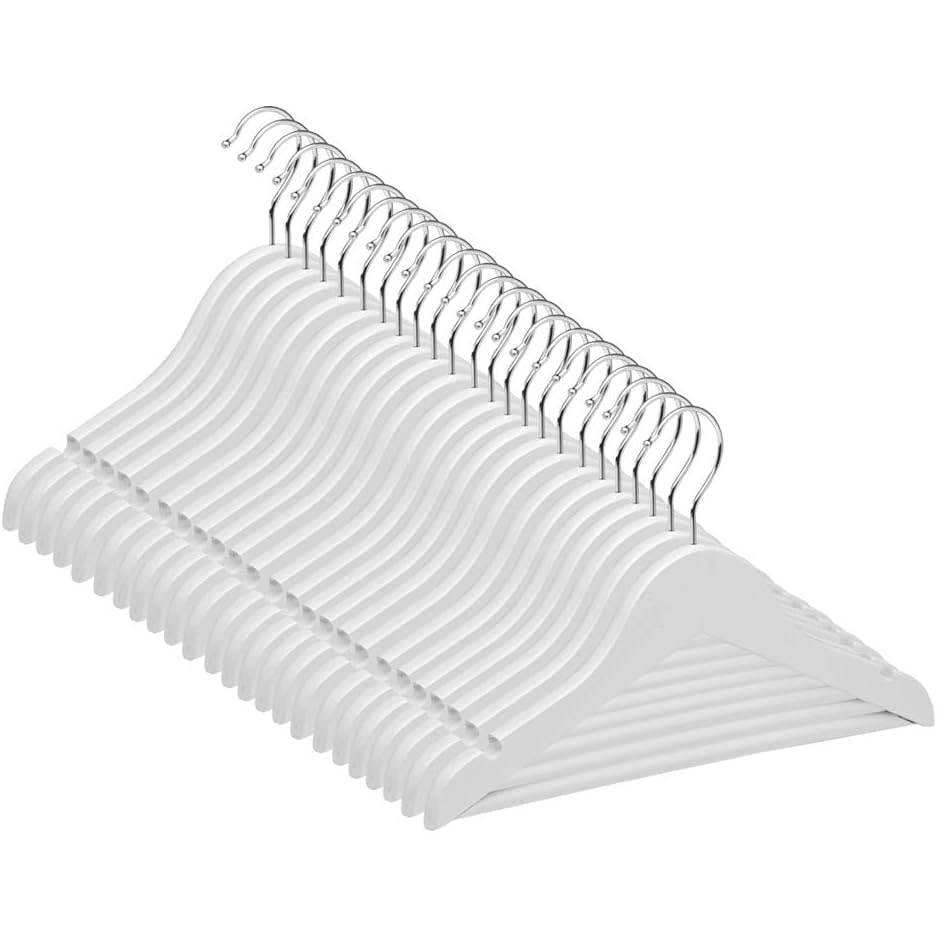 Percha Madera Cadete | Percha Infantil | Color Blanco| Percha Madera de Arce | con Muescas Antideslizantes | 30 x 1.2 x 22 cm | Pack 10 Unidades |