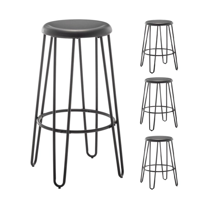 Lot de 4 tabourets hauts style industriel – Métal noir mat – Pieds épingle