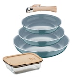 thumbnail of BERGNER - Juego de 3 Sartenes Ø18/20/24 cm de Aluminio Prensado Reciclado Verde con Mango Extraíble con Hermético de 650 ml en Vidrio de Borosilicato