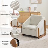 thumbnail of Sessel 73x73x73 Loungesessel mit Holzarmlehnen Rückenkissen Chenille Stoff Beige Modern Wohnzimmer Akzentstuhl Komfort