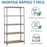 thumbnail of Maderclick schraubenloses Metallregal 5 Böden. Farbe GRAU/HOLZ 2000x1100x400 mm