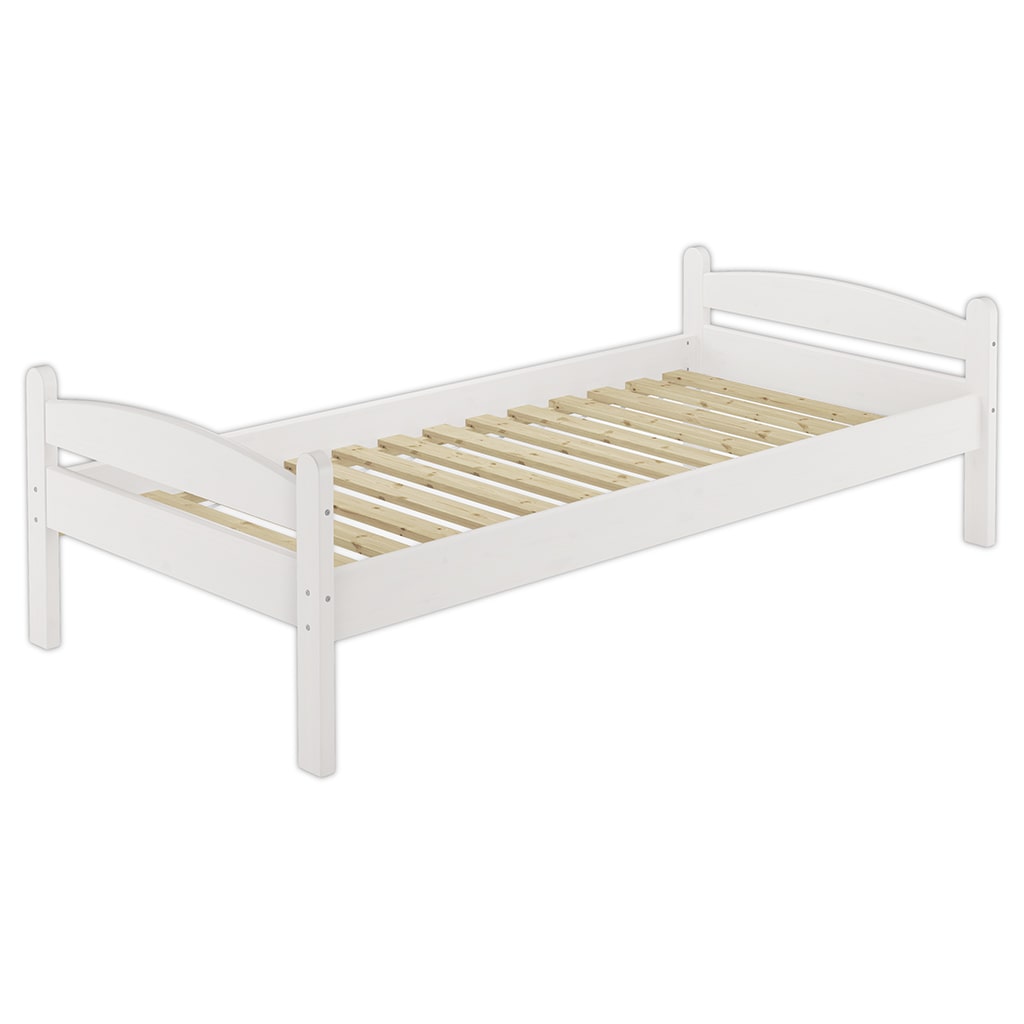 Stabiles Bett Kiefer massiv weiß 90x200 Einzelbett Bettrahmen Futonbett Rollrost 60.32-09W