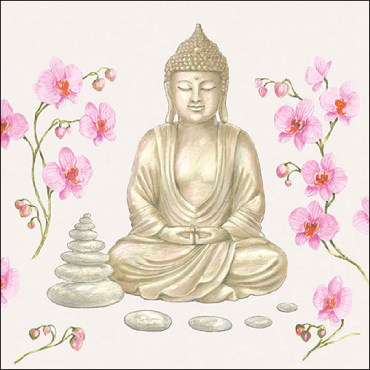 20 Servietten Papier 33x33cm 3-lagig - hochwertige Einweg Papierservietten Buddha Blüten Motiv Partyservietten Zen-Stil Meditation Spiritualität Asien