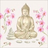 thumbnail of 20 Servietten Papier 33x33cm 3-lagig - hochwertige Einweg Papierservietten Buddha Blüten Motiv Partyservietten Zen-Stil Meditation Spiritualität Asien