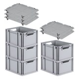 thumbnail of PROREGAL SparSet 5x Eurobox NextGen Grip mit Auflagedeckel & 4 schwarzen Verschlüssen, HxBxT 22x30x40cm, 20L, Grau, Griffe offen, Eurobehälter