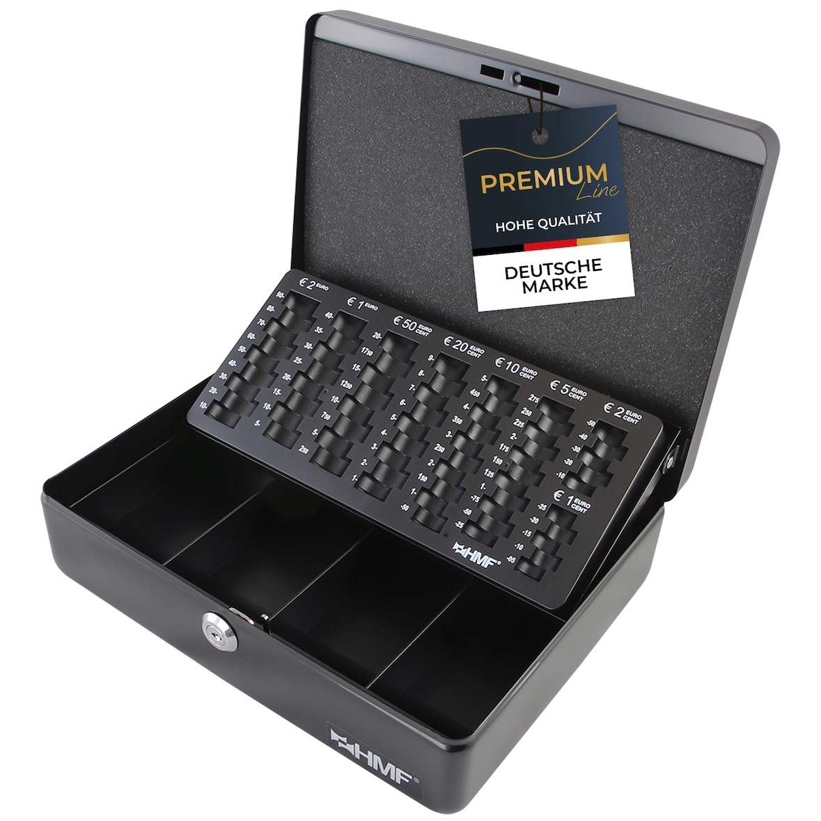 HMF 10015-02 Geldkassette mit Münzzählbrett, 30 x 24 x 9 cm, Schwarz