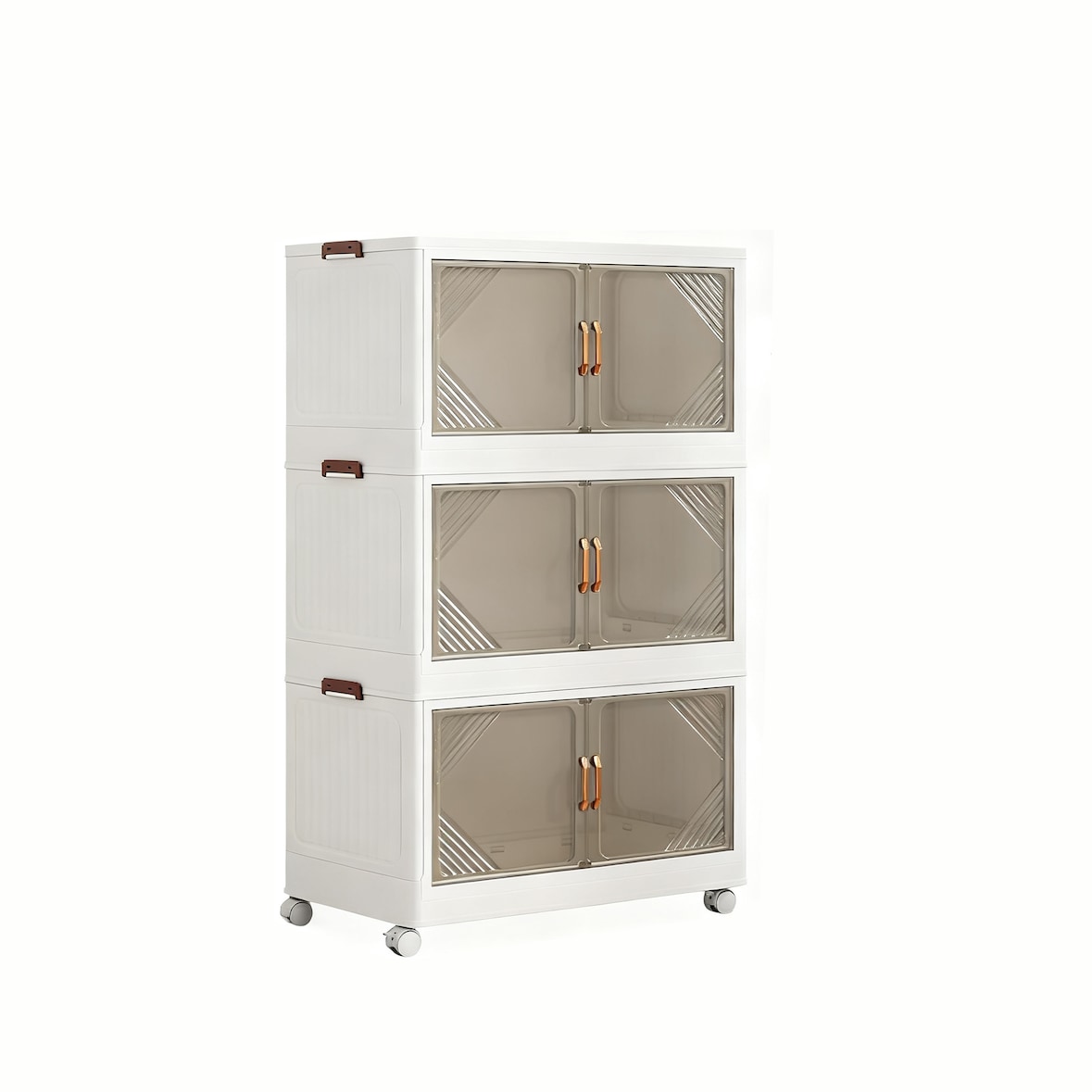 COSTWAY Cajas de Almacenamiento con Tapa, Contenedores Apilables con Ruedas y Puertas, Organizador Plegable para Dormitorio