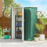 thumbnail of Outsunny caseta de jardín 1,07 m² 142x86x189 cm cobertizo exterior metálico con puerta y orificios de drenaje para almacenamiento de herramientas