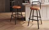 thumbnail of Barhocker 2er-Set Metall & PU-Leder Braun 37x37x90,5 cm mit Rückenlehne
