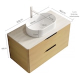 thumbnail of Schwebender Badezimmer-Waschtisch 62×90×46 cm mit ovalem Waschbecken aus Keramik und Travertin-Sintersteinplatte in Beige+Eiche+Weiß