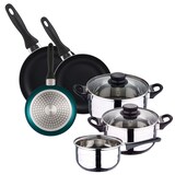 thumbnail of WellHome - Set di pentole in acciaio inox da 5 pezzi con set di padelle da 3 pezzi Ø16/20/24 cm in alluminio pressato blu metallizzato