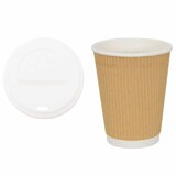 thumbnail of DELUKE® Gewellte Pappbecher Braun 1000 Stück Mit Deckel - 300ml Einwegbecher Getränkebecher Pappe Becher Einweg Kaffeebecher Teebecher Partybecher