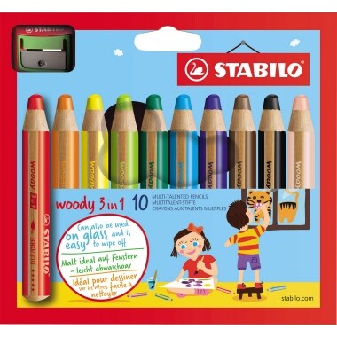 STABILO woody 3in1 kleurpotlood, etui van 10 stuks in geassorteerde kleuren
