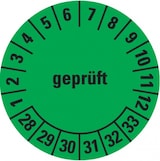 thumbnail of Dreifke® Prüfplakette geprüft 28-33, grün, ökologische Folie, selbstklebend, Ø 30mm, 18 Stk.