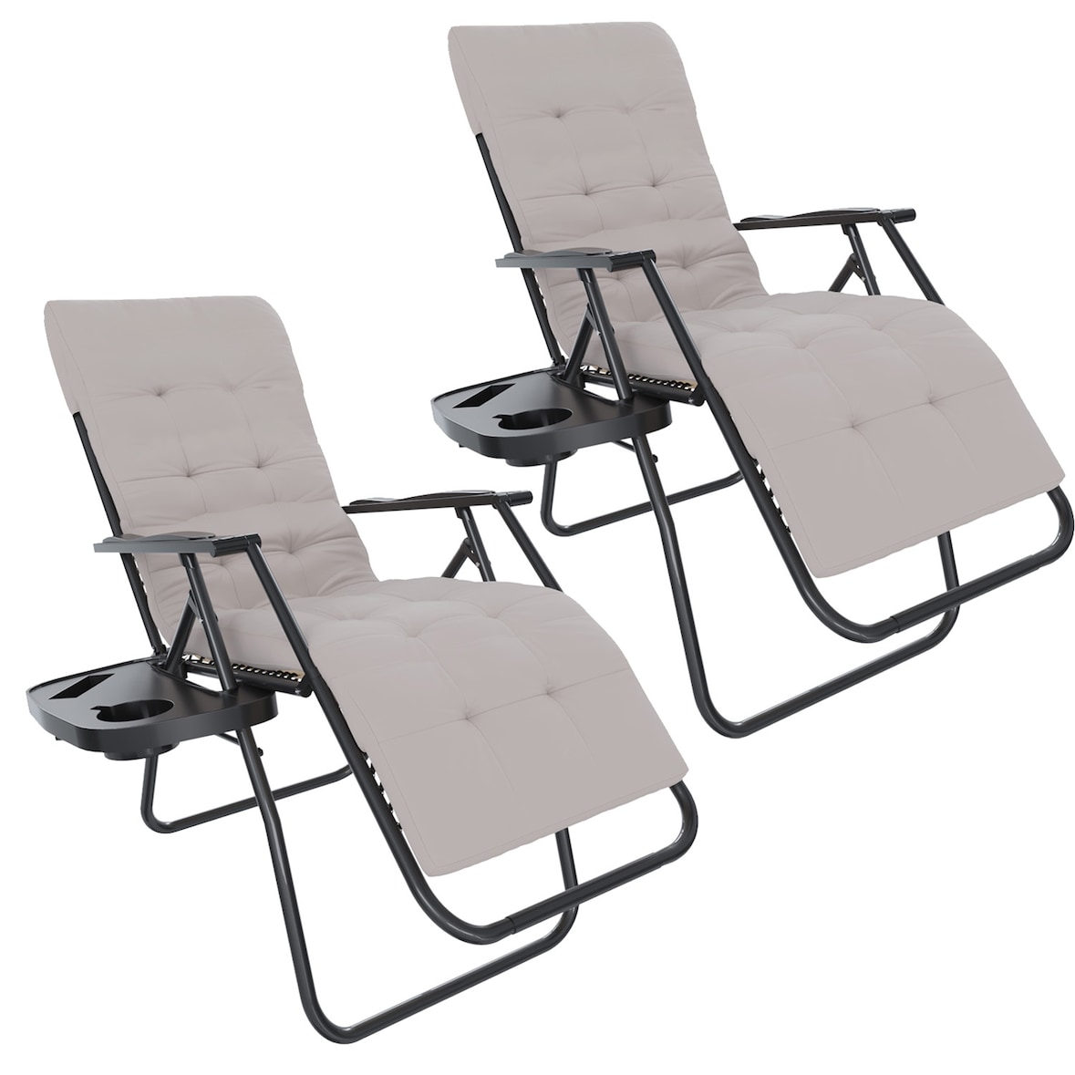 2 Sedie Sdraio Con Cuscino Imbottito E Portavivande Poltrona Relax Reclinabile Gravità 0 Design Ergonomico Richiudibile In Acciaio Portata Max 120 Kg