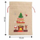 thumbnail of Weihnachtsgeschenksack Tannenbaum Kamin 15x22cm Jute, Weihnachtsmann Rentier