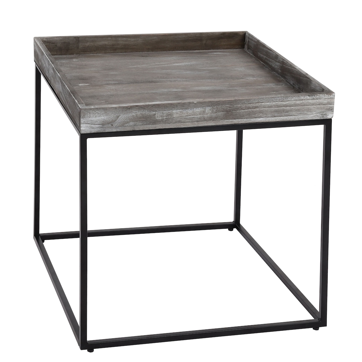 Mesa auxiliar HWC-K71, mesa de centro mesa de centro, madera de paulownia certificada MVG metal 60x60x60cm ~ gris oscuro