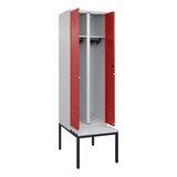 thumbnail of C+P Doppel-Spind Classic PLUS Kunststoff untergebaute Bank, 2 Abteile, Trennwand, HxBxT 212x60x82cm, Zylinderschloss, Hellgrau/Rot von PROREGAL