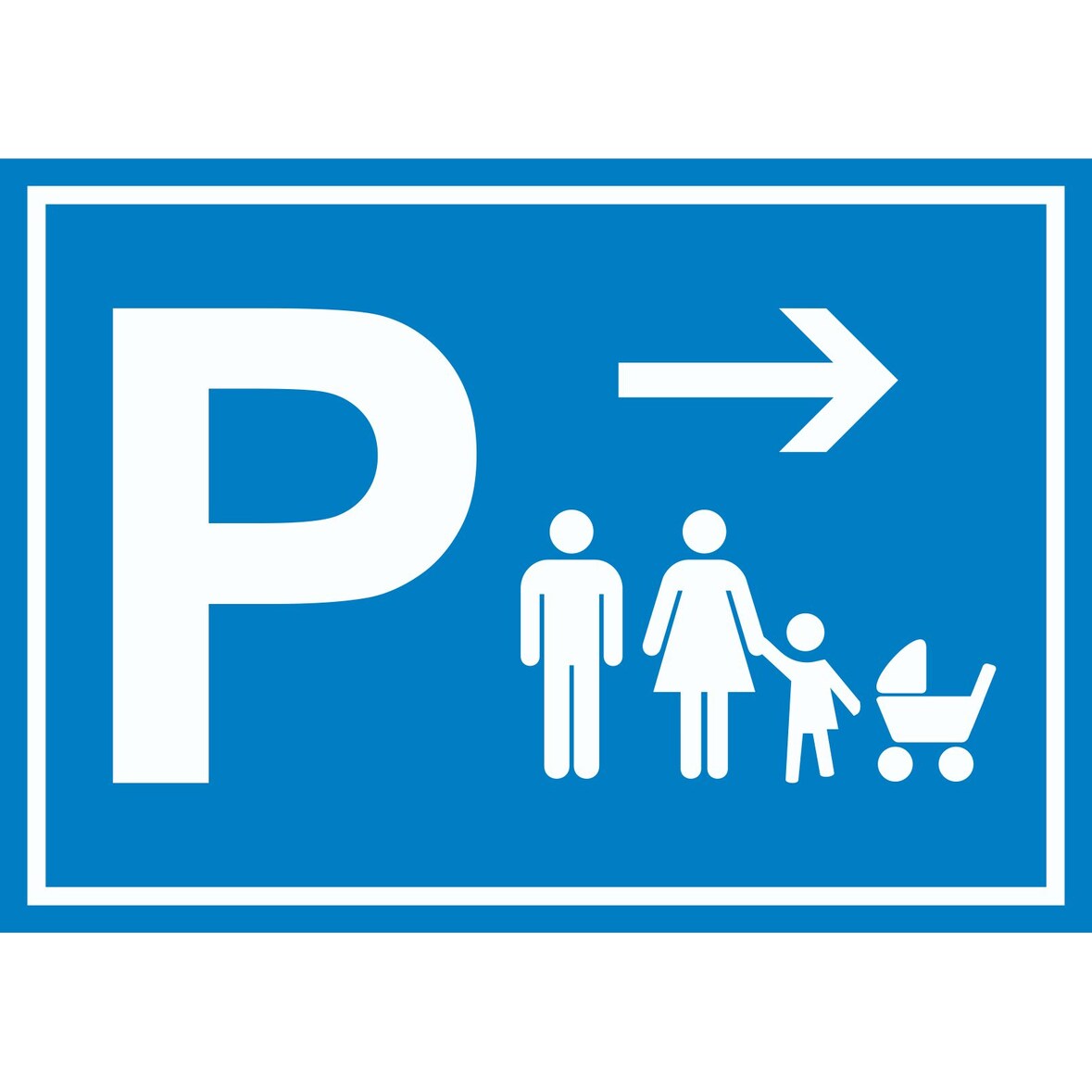 Eltern Kinderwagen Parkplatz Schild mit Richtungspfeil rechts waagerecht A4 Rückseite selbstklebend
