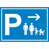 thumbnail of Eltern Kinderwagen Parkplatz Schild mit Richtungspfeil rechts waagerecht A4 Rückseite selbstklebend