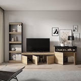 thumbnail of Meubels voor woonkamer, TV-Meubel, Lowboard, 310x35x186cm, Voor tv's tot 65", Elektrische haard, Moderne stijl, Eiken/Zwart _ 100_194