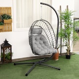 thumbnail of Hängesessel Rattan mit Gestell und Kissen Hellgrau 100x131x194 cm klappbarer Korb pulverbeschichteter Stahlrahmen wetterfest