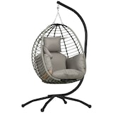 thumbnail of Outsunny silla colgante huevo con soporte columpio jardín exterior con cesta plegable cojín y reposacabezas para interior exterior carga 120 kg gris