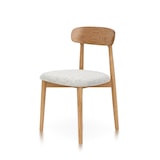 thumbnail of Chaise en bois massif naturel avec assise confortable en tissu chiné gris clair – Design moderne et élégant