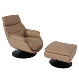 thumbnail of Relaxfauteuil met kruk HWC-K99, TV-fauteuil fauteuil, schommelfunctie draaibaar, metaal echt leer/imitatieleer ~ taupe