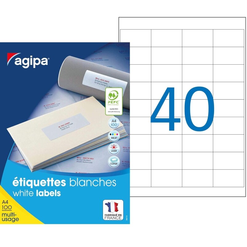 4000 étiquettes blanches multi-usage, format 48,5 x 25,4 mm (100 feuilles A4 / cdt)