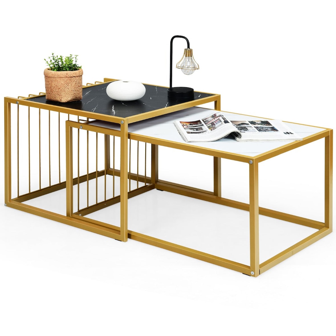 Helloshop26 - Set di 2 tavolini da caffè impilabili 80 x 53 x 38,5 cm design moderno impilabili per ottimizzare lo spazio MDF 20_0020855