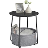 thumbnail of Beistelltisch rund aus Metall, Kleiner Tisch, Couchtisch mit Korb, Wohnzimmertisch, Korb aus Stoff, Nachttisch modern, ebenholzschwarz-schiefergrau