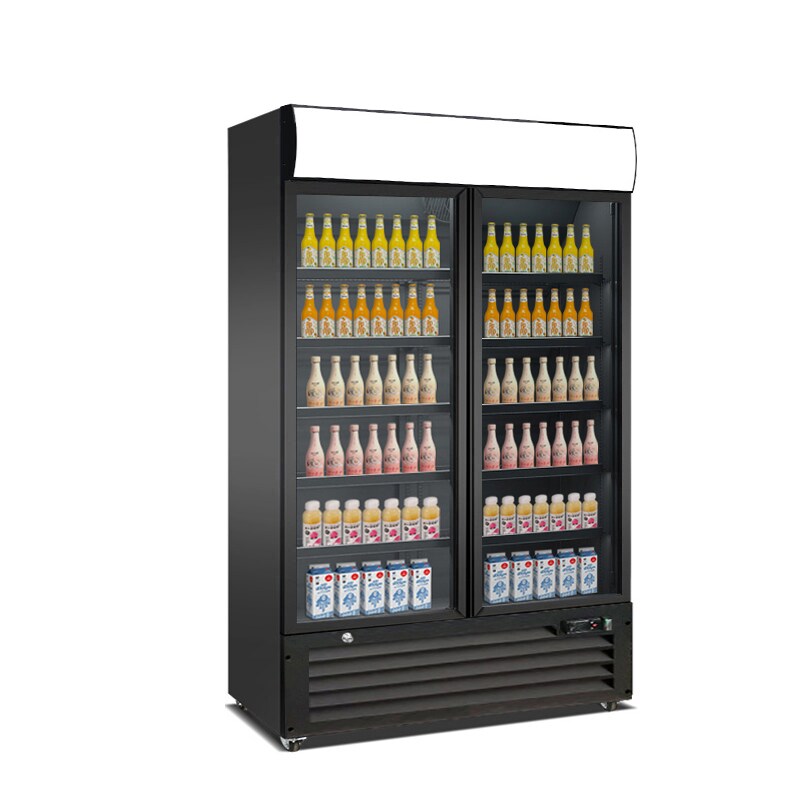 A&S Getränkekühlschrank mit Display und 2 Flügeltüren 750 Liter, 1120x610x1975 mm, schwarz