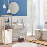 thumbnail of Relaxdays Badregal mit Wäschekorb, Badezimmer Regal Bambus, Standregal schmal, 3 Fächer, HxBxT: 130 x 37 x 33 cm, natur