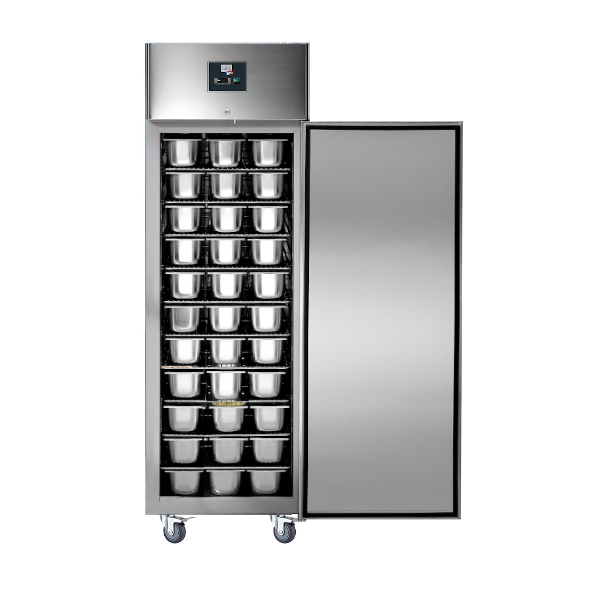 L2G - GE800BT - armoire patissiere inox, 1 porte, -18/-22°c ventile, gaz r290, roulettes d.100 mm