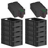 thumbnail of PROREGAL SuperSparSet 10x Eurobox NextGen Grip mit Scharnierdeckel & grünen Verschlüssen, HxBxT 17x40x60cm, 34L, Schwarz, Griffe offen, Eurobehälter