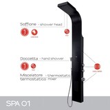 thumbnail of Pannello doccia multifunzione in acciaio inox nero h166 cm con getto a cascata e miscelatore termostatico Spa 01
