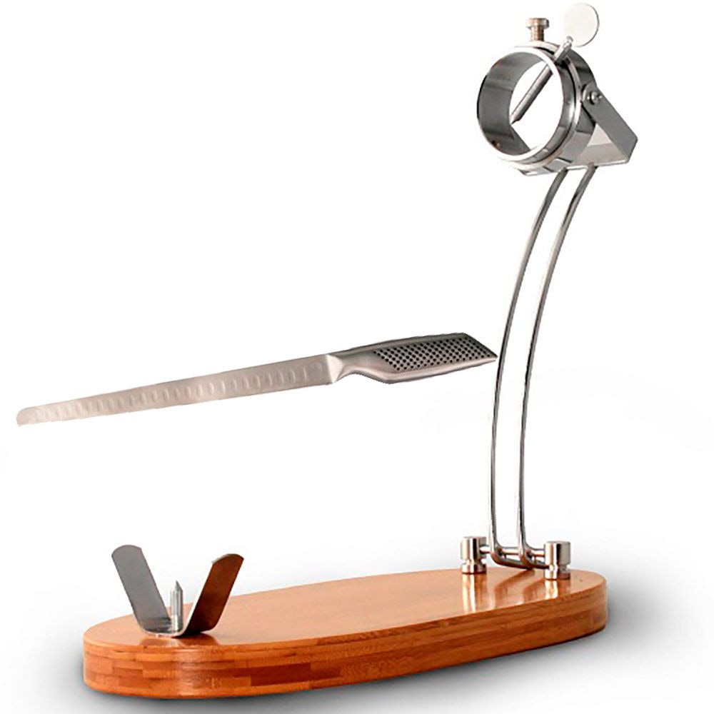 Jamonero giratorio con cuchillo jamonero monoblock en acero inoxidable (2 piezas) Bamboonatur