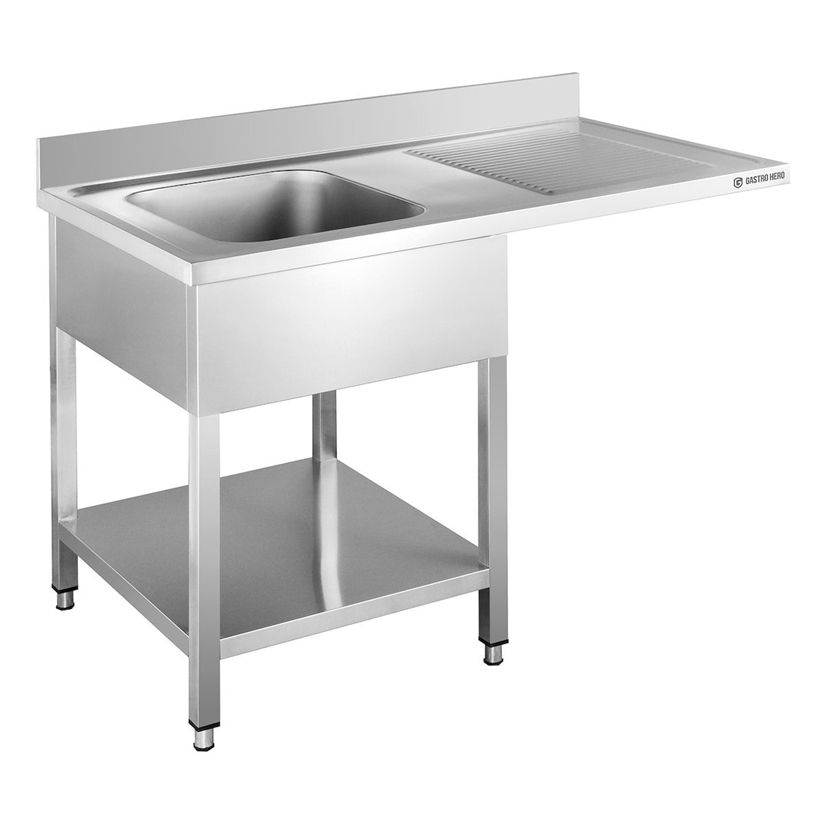 GastroHero Spülzentrum Edelstahl 1200x700 mm 1 Becken links mit Grundboden Aufkantung Spültisch Gastro Küche