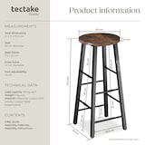 thumbnail of TECTAKE Set de 2 taburetes altos Keynes de estilo industrial oscuro acero 31x31x72cm reposapiés ajustables cocina 120kg