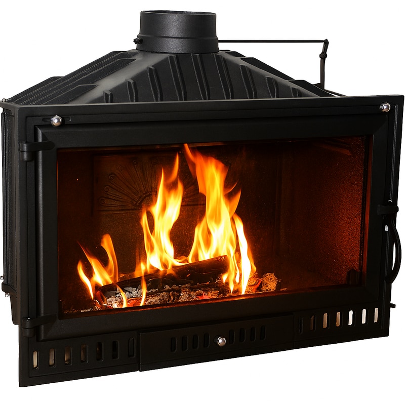 Hogar de leña HOGAR 90 en fundición, 16.28 kW, para 310 m³, salida de 180 mm, alta eficiencia 78%