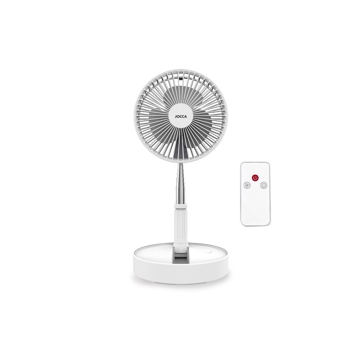 Ventilador silencioso Bateria sem fio USB recarregável BRANCO Dobrável & Suporte Telescópico Controle Remoto 24h Vida útil da bateria Jocca