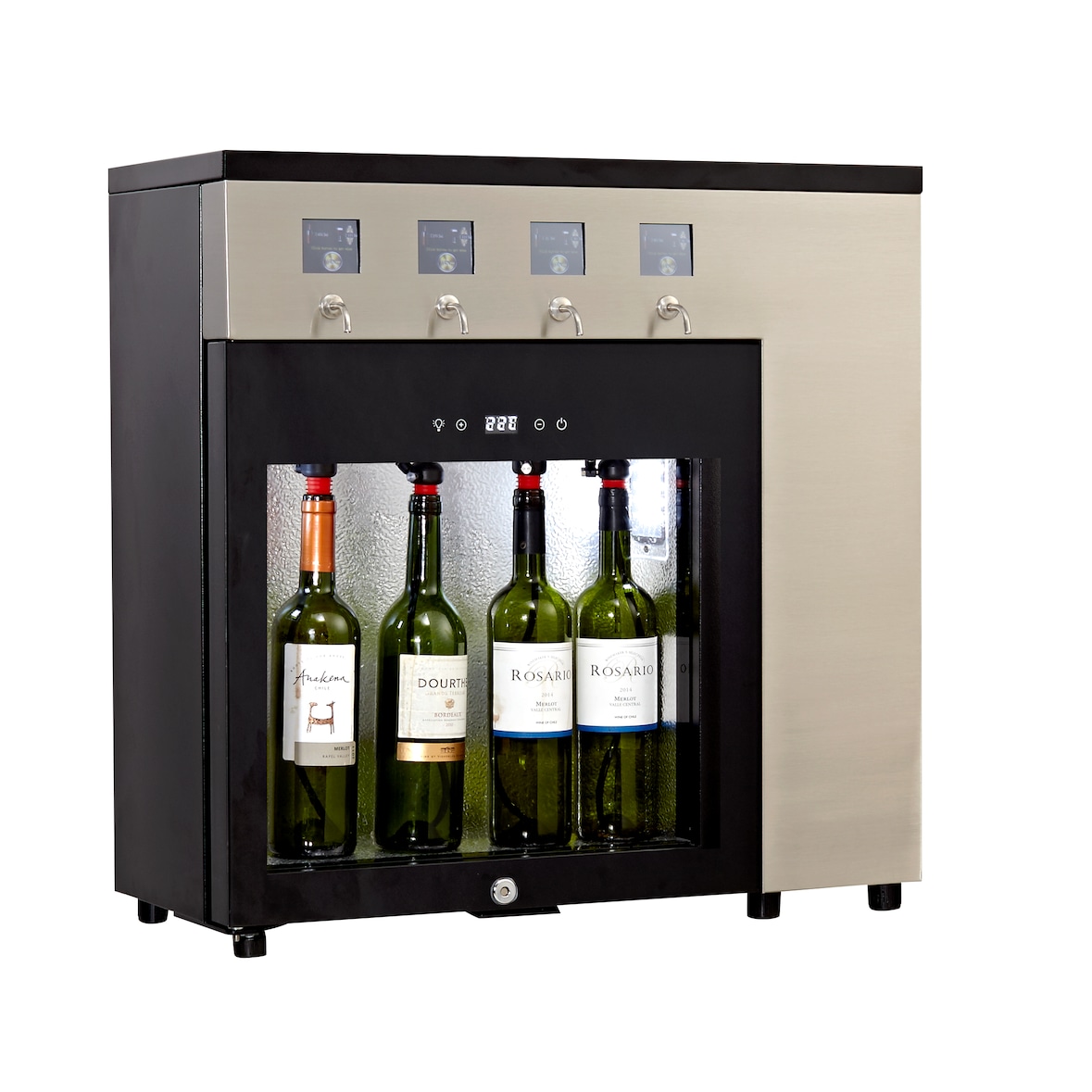 La Sommeliere Distributeur de vin au verre 4 bouteilles, 1 compartiment, Noir et Inox, Classe énergétique B